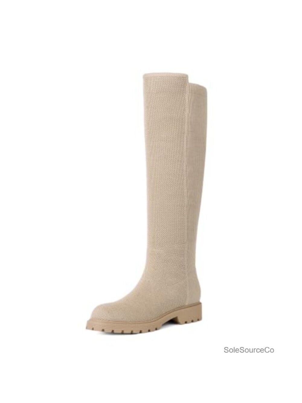 Knee High Boots Women Round Toe Flat Stretchy Tall Knit